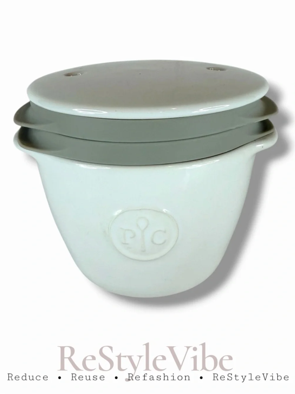 PAMPERED CHEF Breakfast Sandwich Maker Microwave Egg Cooker Ceramic Silicone